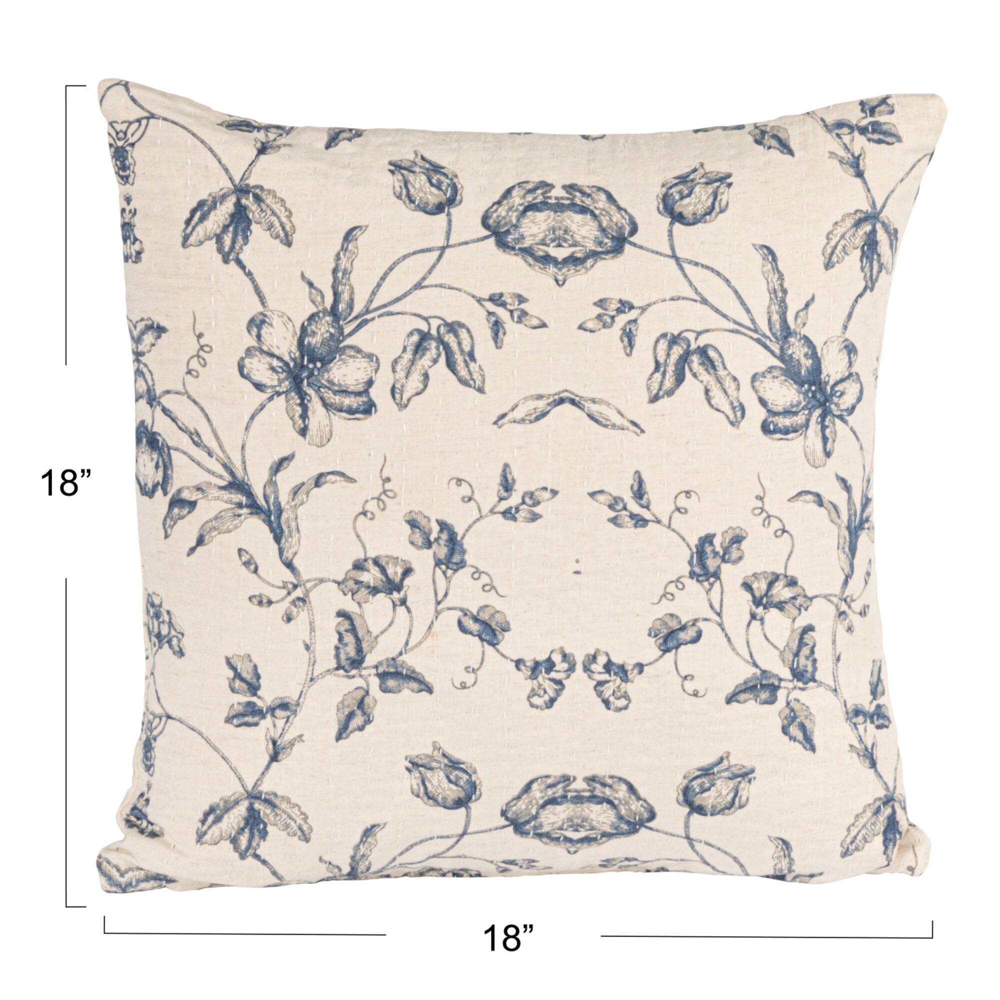 Hello Honey® 18" Blue Flower & Foliage Accent Pillow